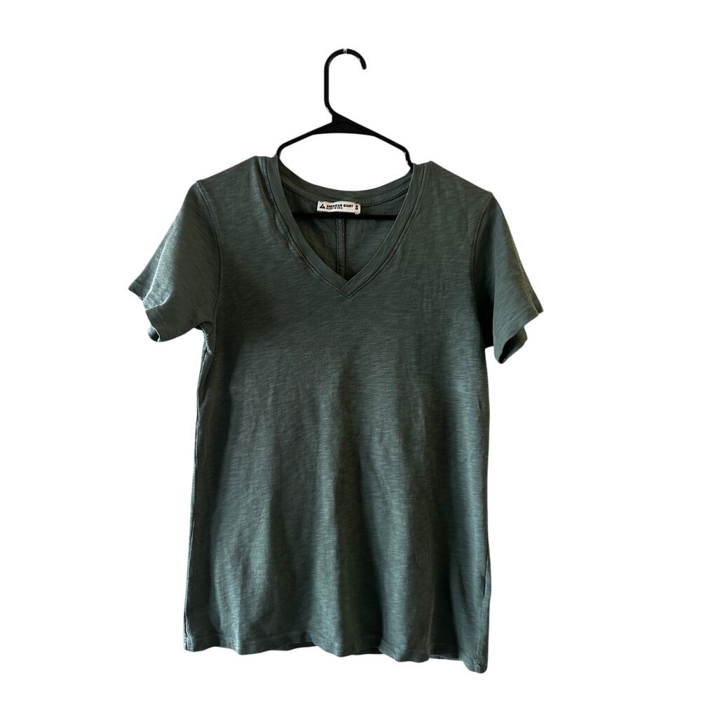 American Giant Green V-Neck Short Sleeve T-Shirt Women Sz S